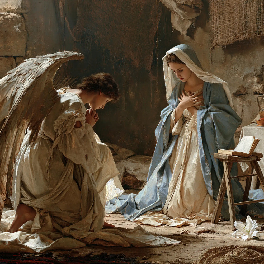 the Annunciation in the chamber at Nazareth in The Chamber in Nazareth style, square Christian artwork no. 4