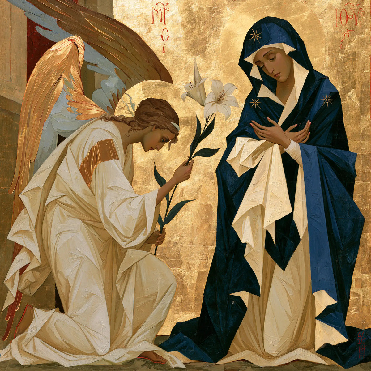 the Annunciation in a contemporary Byzantine icon in Contemporary Byzantine style, square Christian artwork no. 5