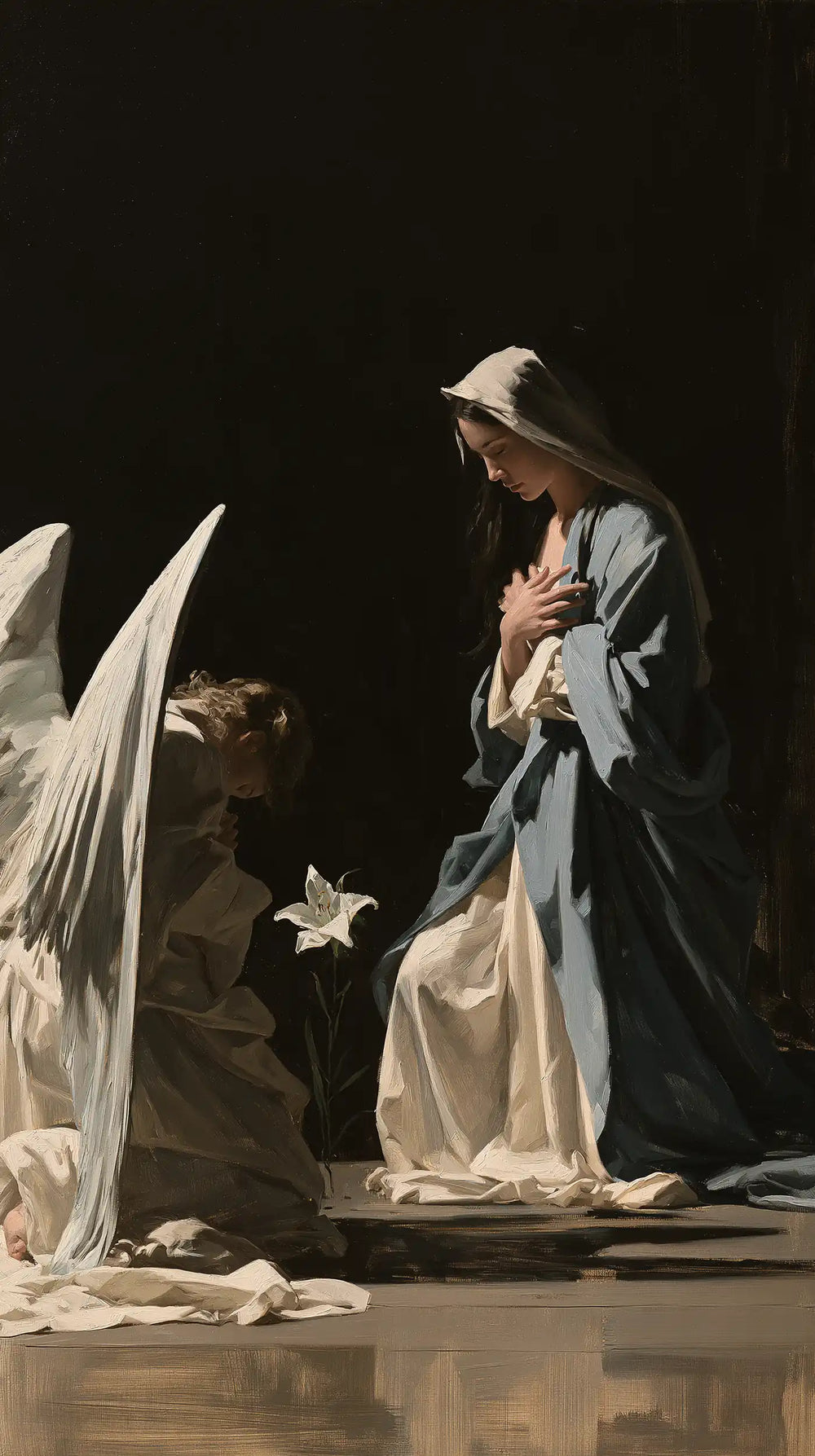 the Annunciation in a minimalist composition in Contemporary Minimalism style, portrait Christian artwork no. 10