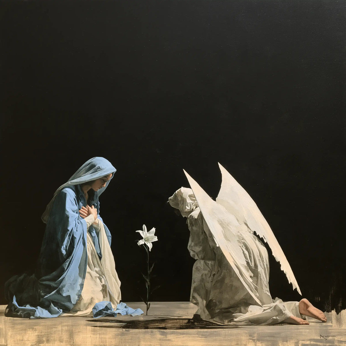 the Annunciation in a minimalist composition in Contemporary Minimalism style, square Christian artwork no. 5