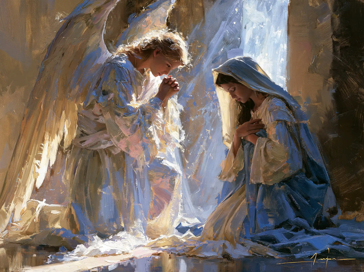 the Annunciation in an impressionist atmosphere in Impressionist style, landscape Christian artwork no. 11