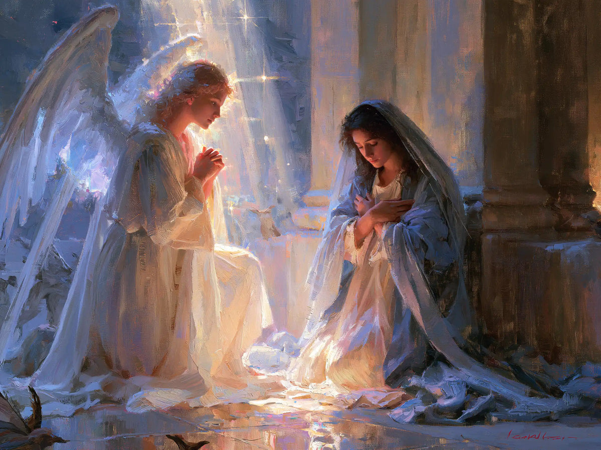 the Annunciation in an impressionist atmosphere in Impressionist style, landscape Christian artwork no. 12