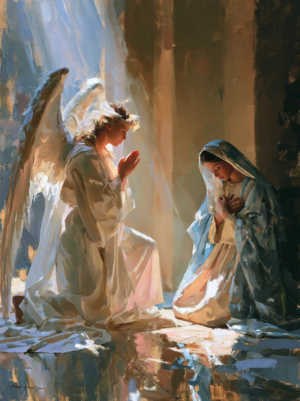 the Annunciation in an impressionist atmosphere in Impressionist style, portrait Christian artwork no. 13
