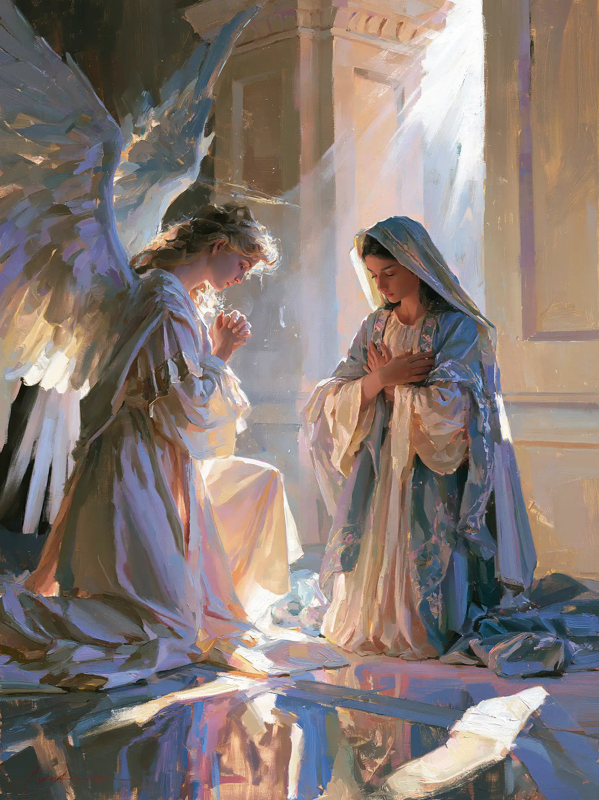 the Annunciation in an impressionist atmosphere in Impressionist style, portrait Christian artwork no. 14