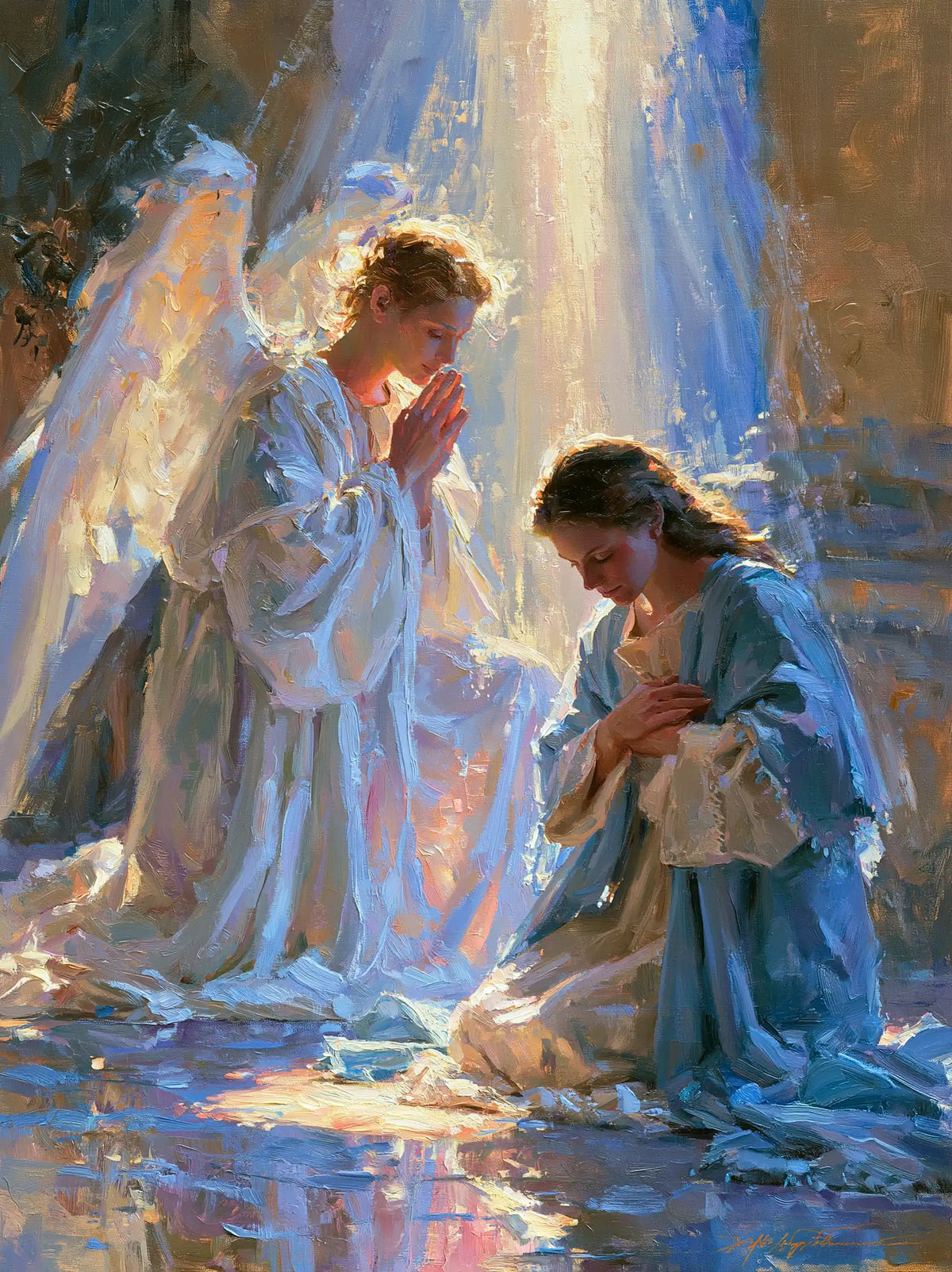 the Annunciation in an impressionist atmosphere in Impressionist style, portrait Christian artwork no. 17