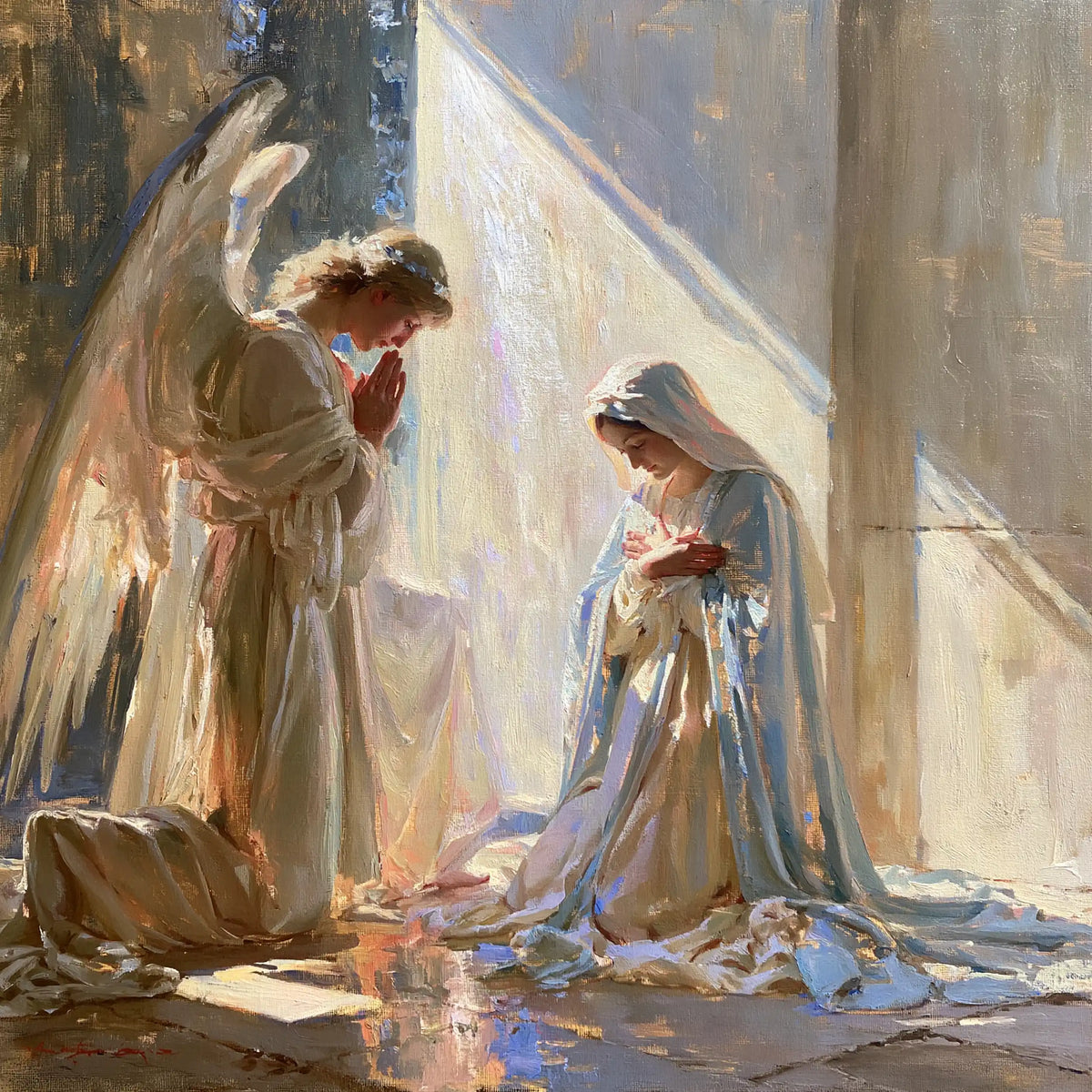 the Annunciation in an impressionist atmosphere in Impressionist style, square Christian artwork no. 5