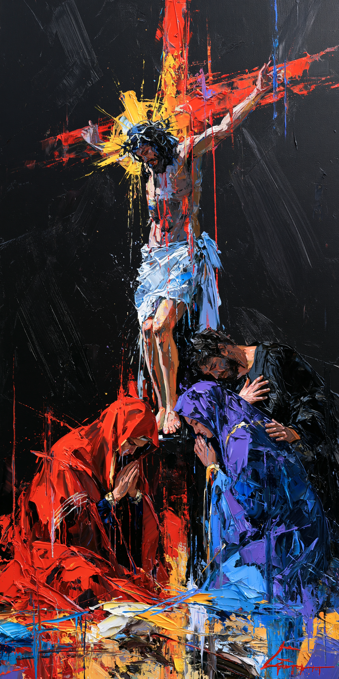 The Crucifixion — The Two Prayers beneath the Scarlet Cross