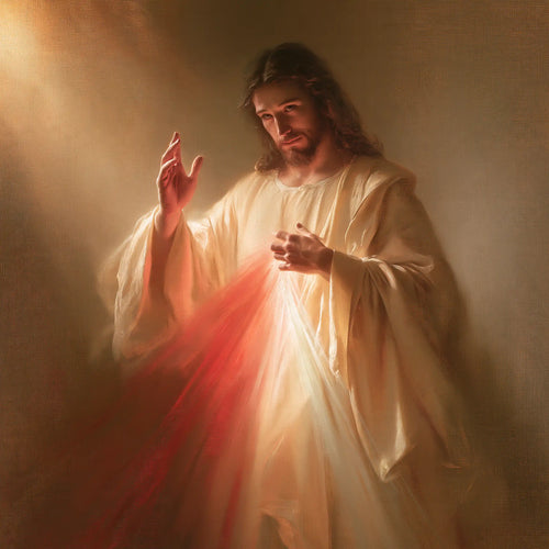 Jesus expressing compassion and divine mercy in Compassion and Mercy style, square Christian artwork no. 1