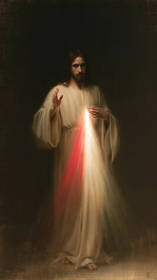 Divine Mercy Jesus in a minimalist composition in Contemporary Minimalism style, portrait Christian artwork no. 1