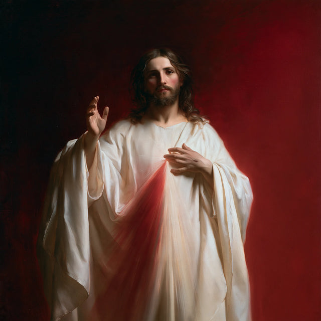 Divine Mercy Jesus – Heart Rays Beneath Blue