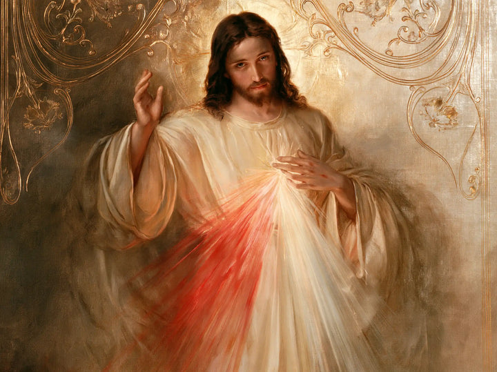 Divine Mercy Jesus — Grace Beneath Golden Scrollwork