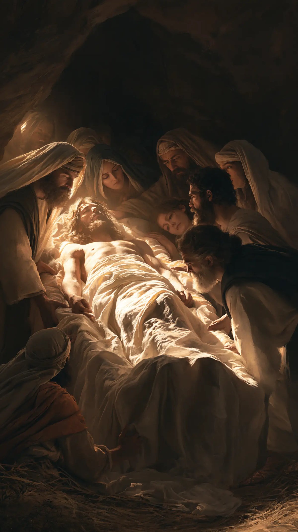 Entombment of Jesus Christ in Divine Light style, portrait Christian artwork no. 9