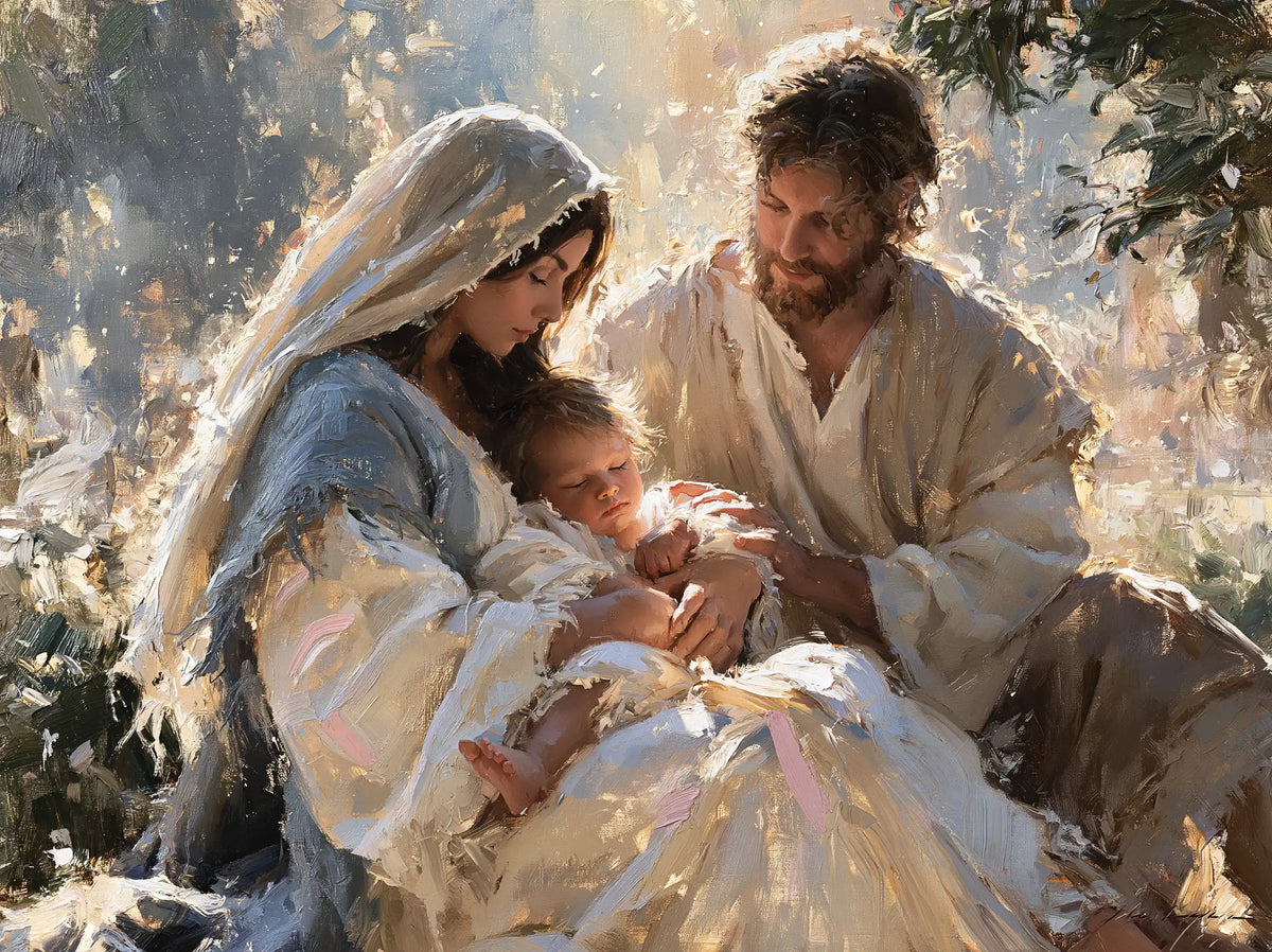 The Holy Family — Rest Beneath the Light Veil