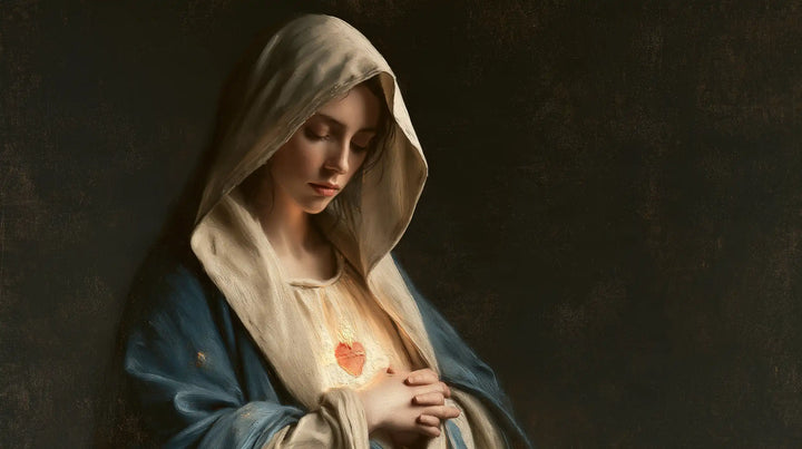 The Immaculate Heart of Mary — Layered Hands Beneath the Gentle Ember