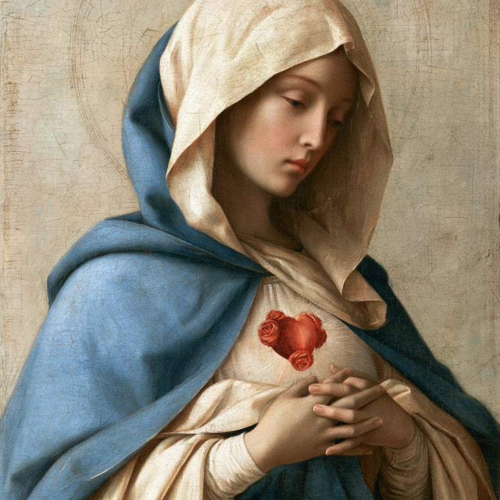 The Immaculate Heart of Mary — Interlaced Fingers in Blue Softness