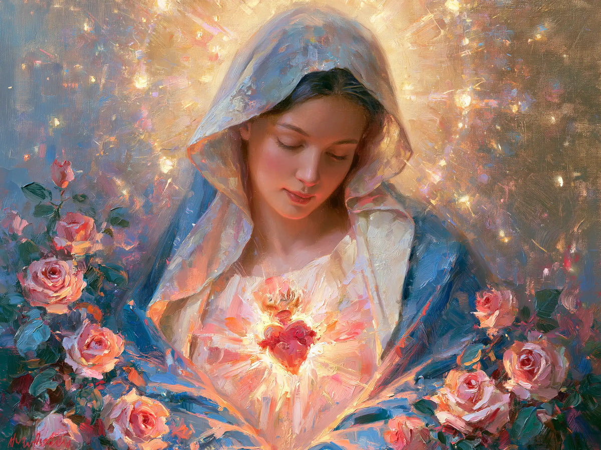 the Immaculate Heart of Mary in an impressionist atmosphere in Impressionist style, landscape Christian artwork no. 4