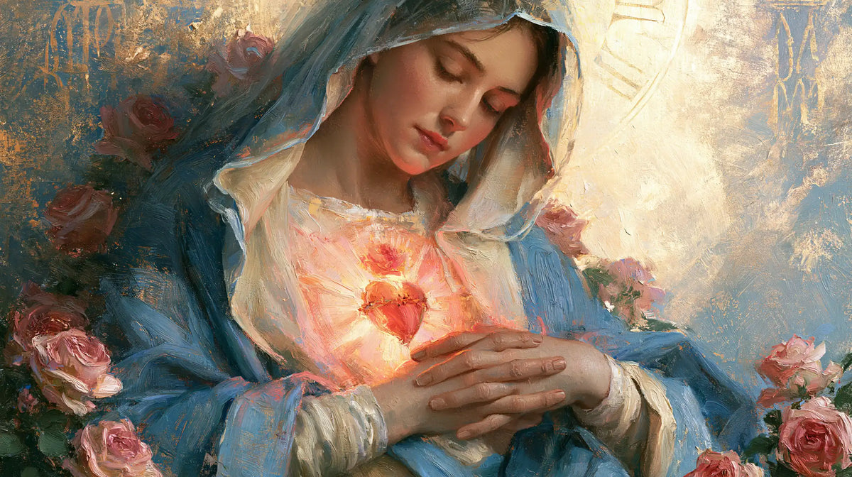 the Immaculate Heart of Mary in an impressionist atmosphere in Impressionist style, landscape Christian artwork no. 21