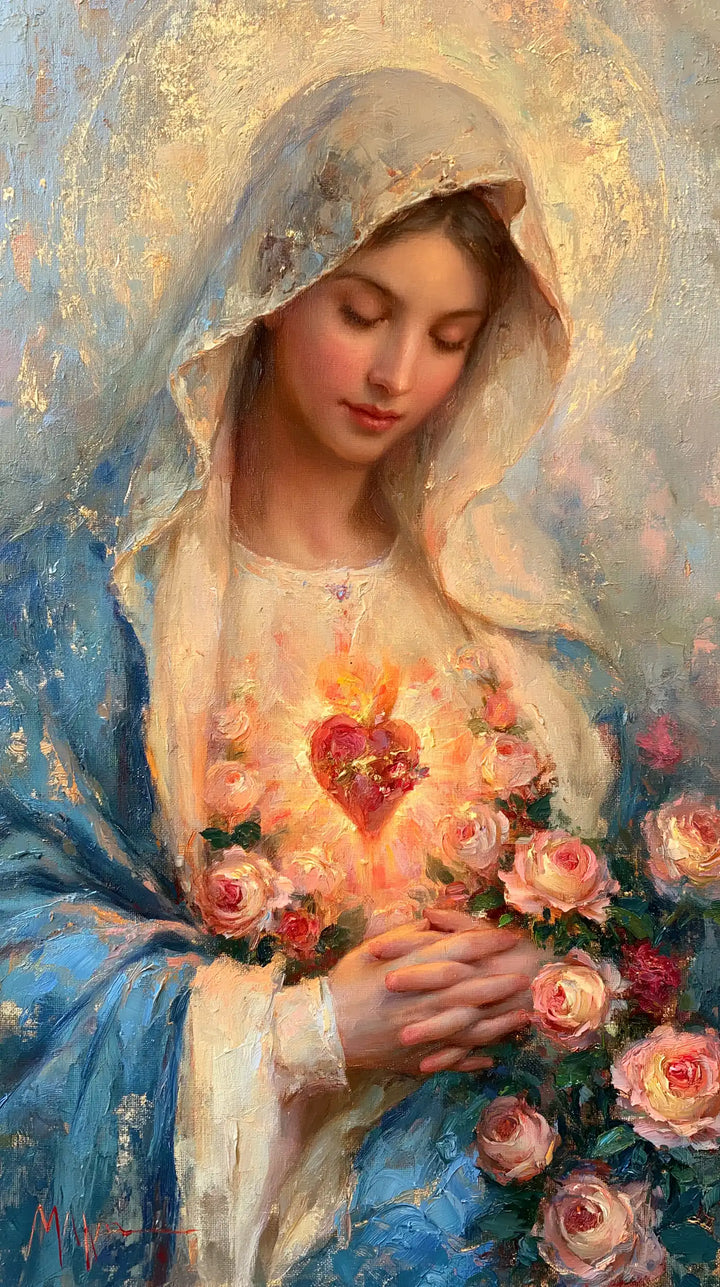 The Immaculate Heart of Mary — Roses Beside Clasped Fingers