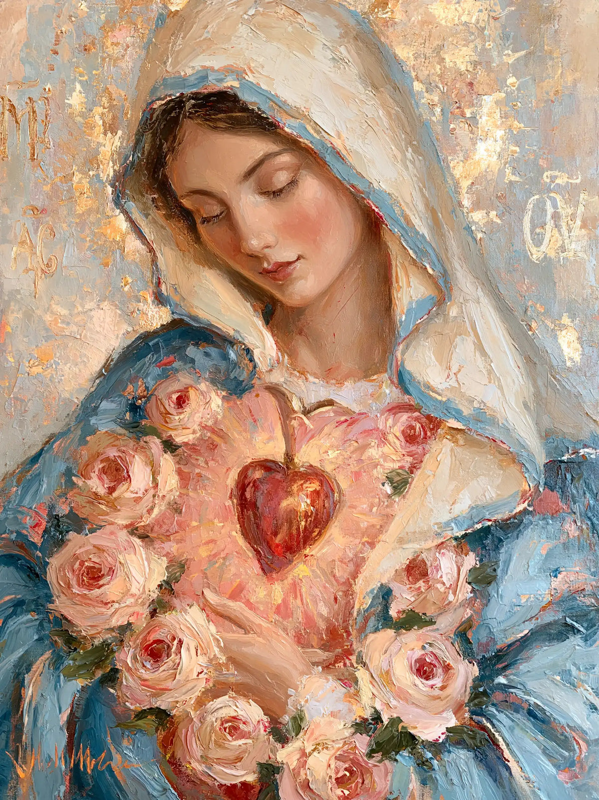 the Immaculate Heart of Mary in an impressionist atmosphere in Impressionist style, portrait Christian artwork no. 14