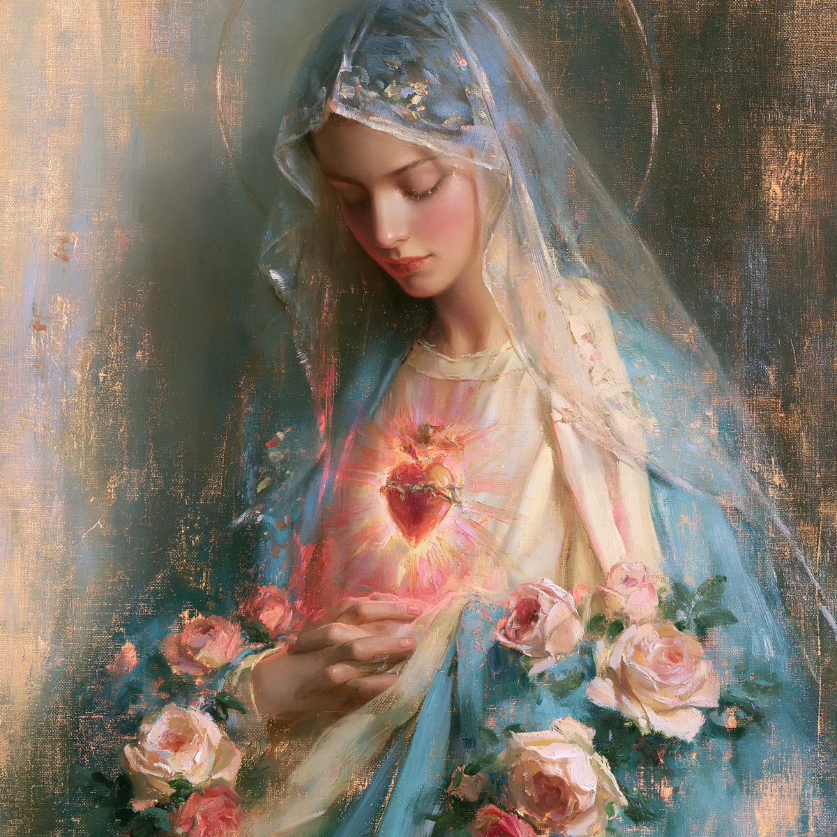 the Immaculate Heart of Mary in an impressionist atmosphere in Impressionist style, square Christian artwork no. 4