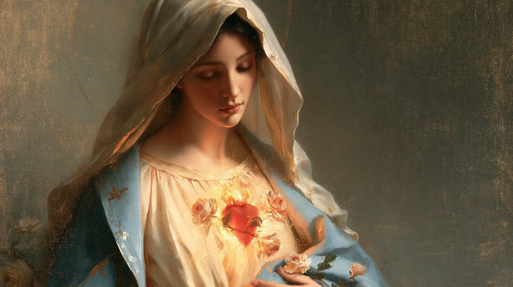 The Immaculate Heart of Mary — The Red Heart Beneath the Inward Gaze