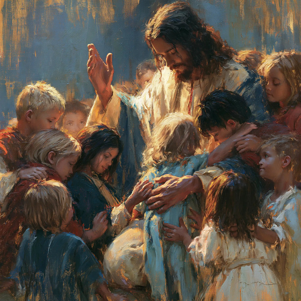 Jesus and the Children — The Golden-Haired Circle beneath the Pale Palm