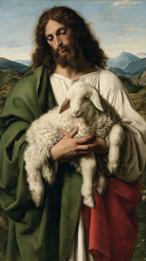 Jesus with a lamb in Florentine Renaissance style in Florentine Renaissance style, portrait Christian artwork no. 7