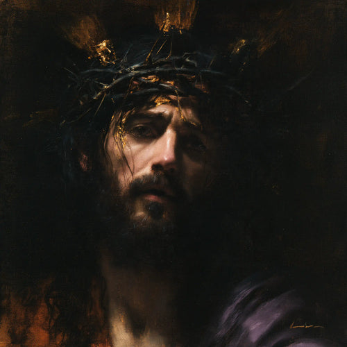 Jesus crowned with thorns in black and gold in Black and Gold style, square Christian artwork no. 3