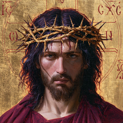 Jesus crowned with thorns in a contemporary Byzantine icon in Contemporary Byzantine style, square Christian artwork no. 8