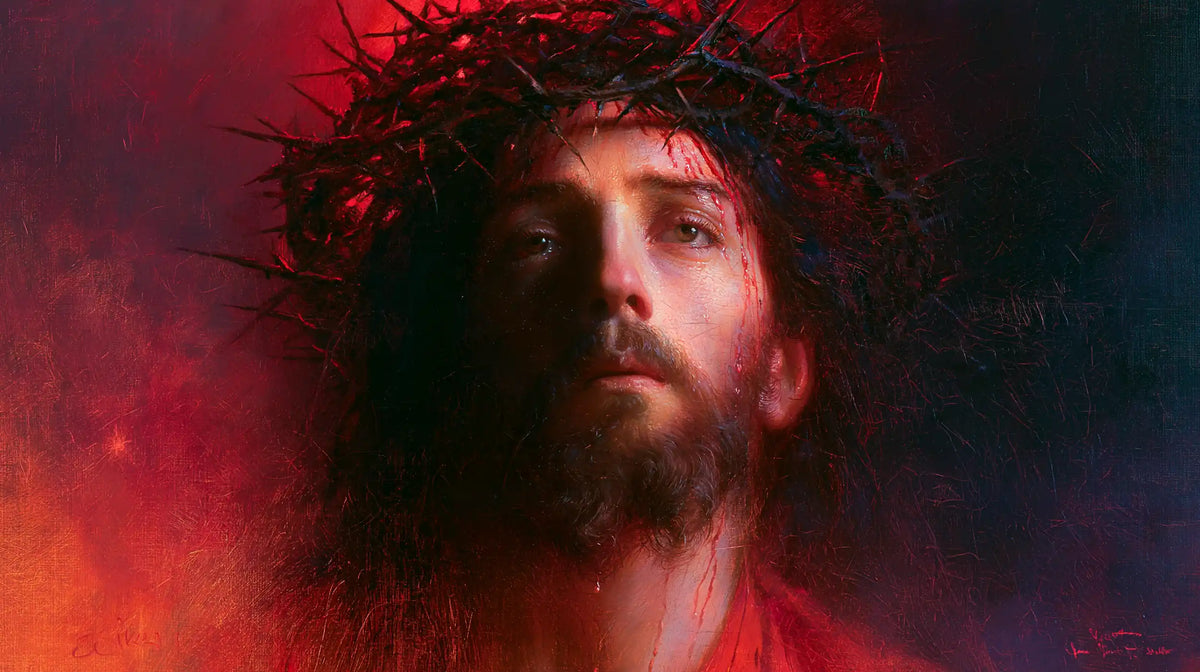 Jesus Crowned with Thorns — The Face at the Threshold of Red Fire