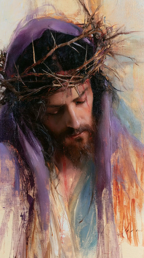 Jesus crowned with thorns in an impressionist atmosphere in Impressionist style, portrait Christian artwork no. 8