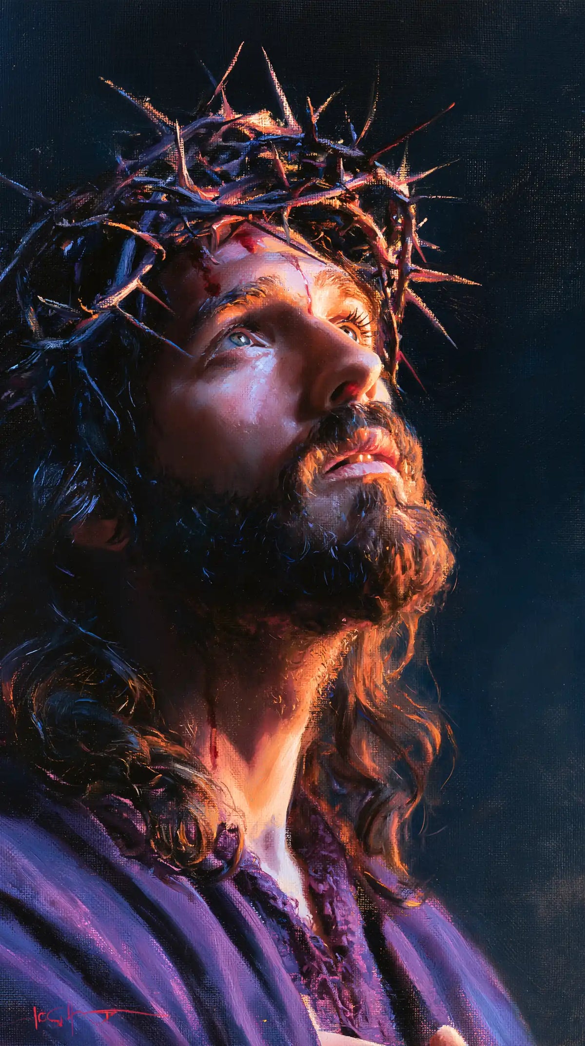 Jesus Crowned with Thorns — The Gaze in the Violet Night