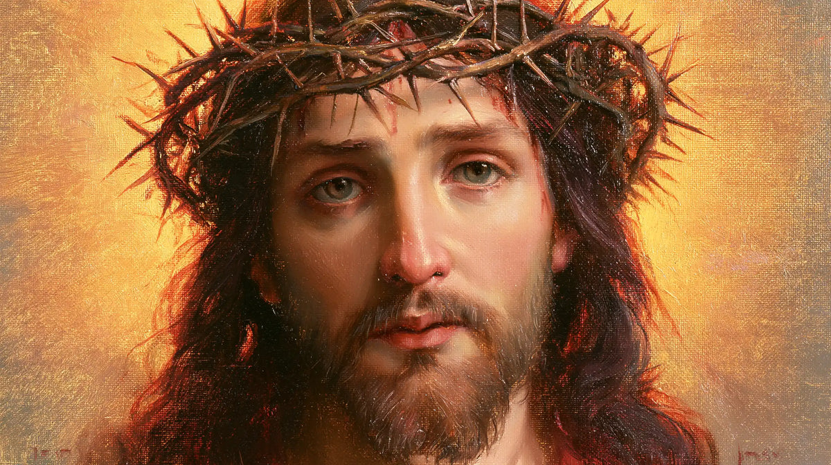 Jesus Crowned with Thorns — The Frontal Gaze in Golden Warmth