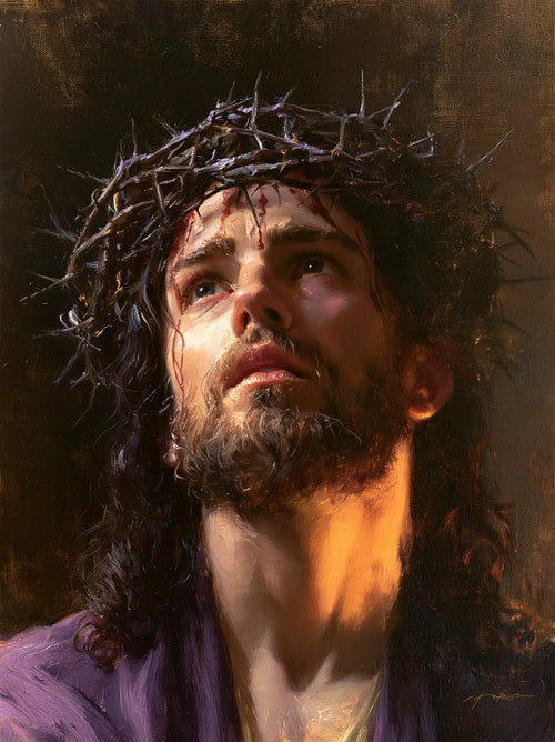 Jesus crowned with thorns in sacred sorrow in Sacred Sorrow style, portrait Christian artwork no. 8