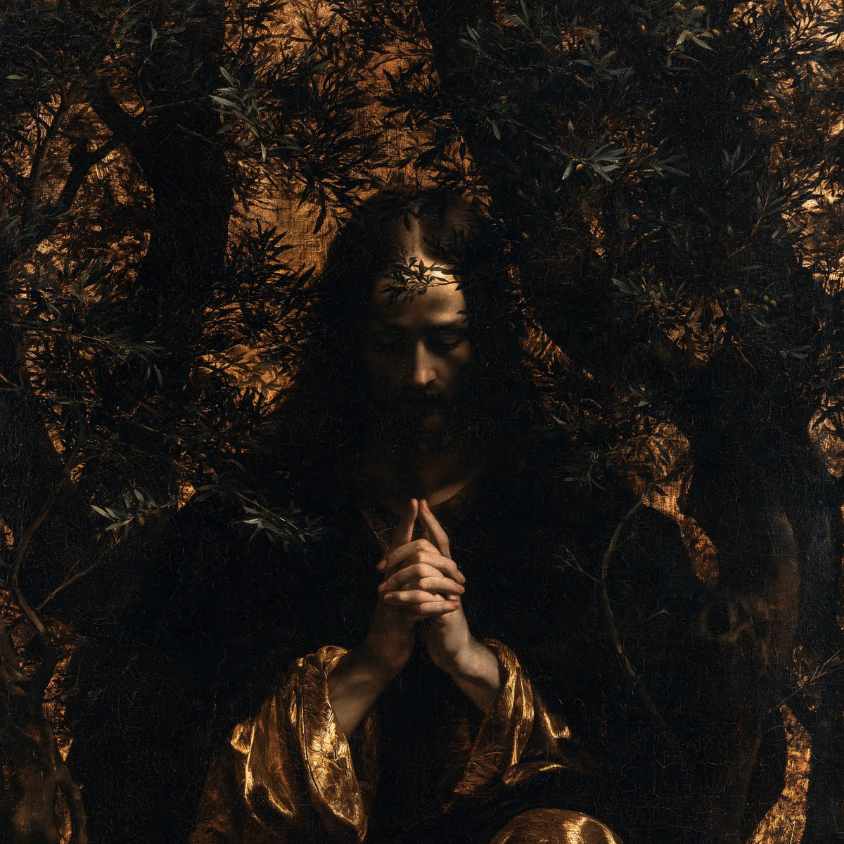 Jesus in Gethsemane - Black and Gold · Square n° 1