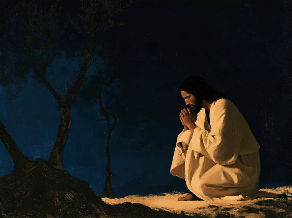 Jesus in Gethsemane — An Ivory Flame in the Blue