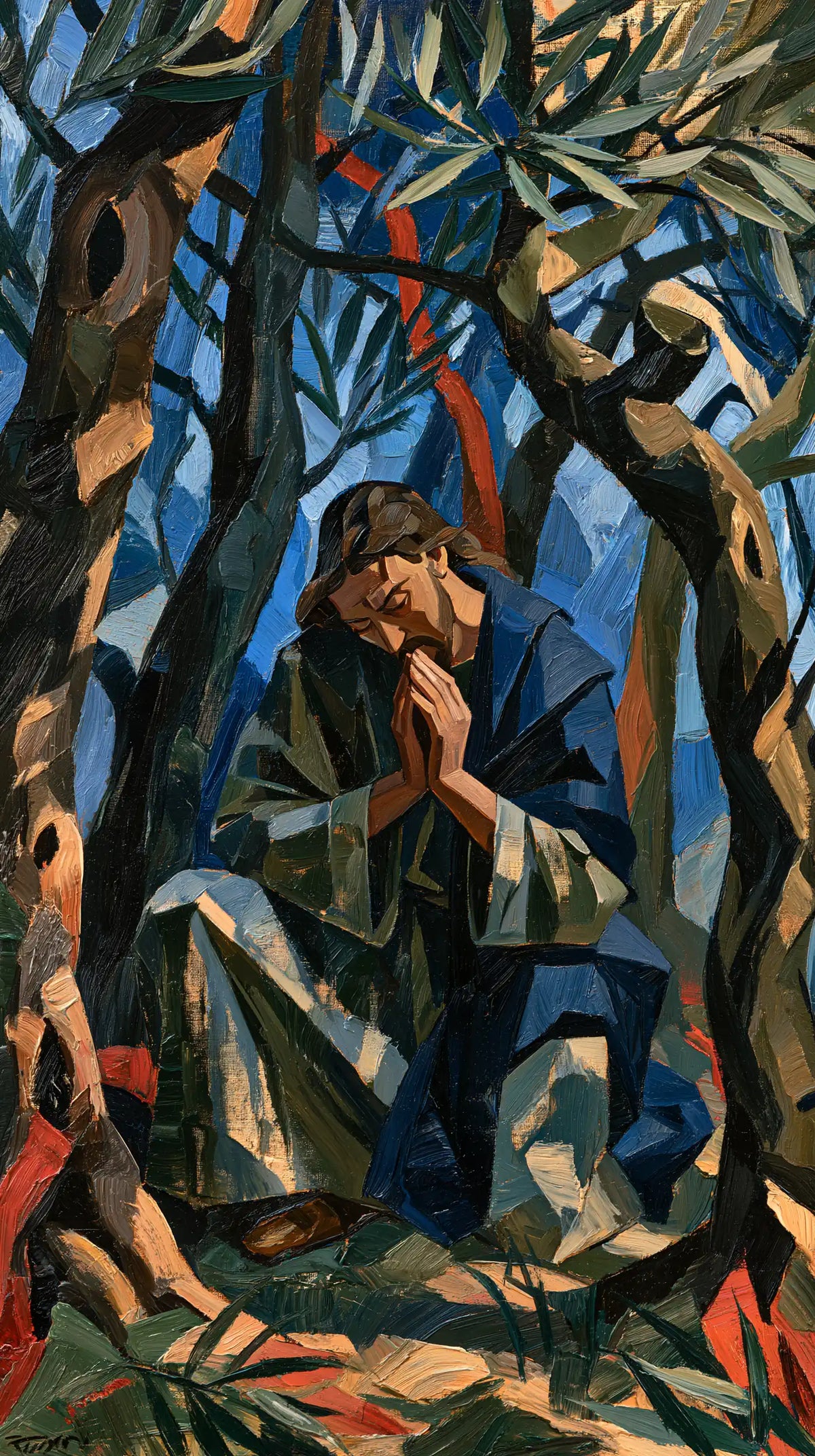 Jesus in Gethsemane — Waiting behind the Shattered Boughs