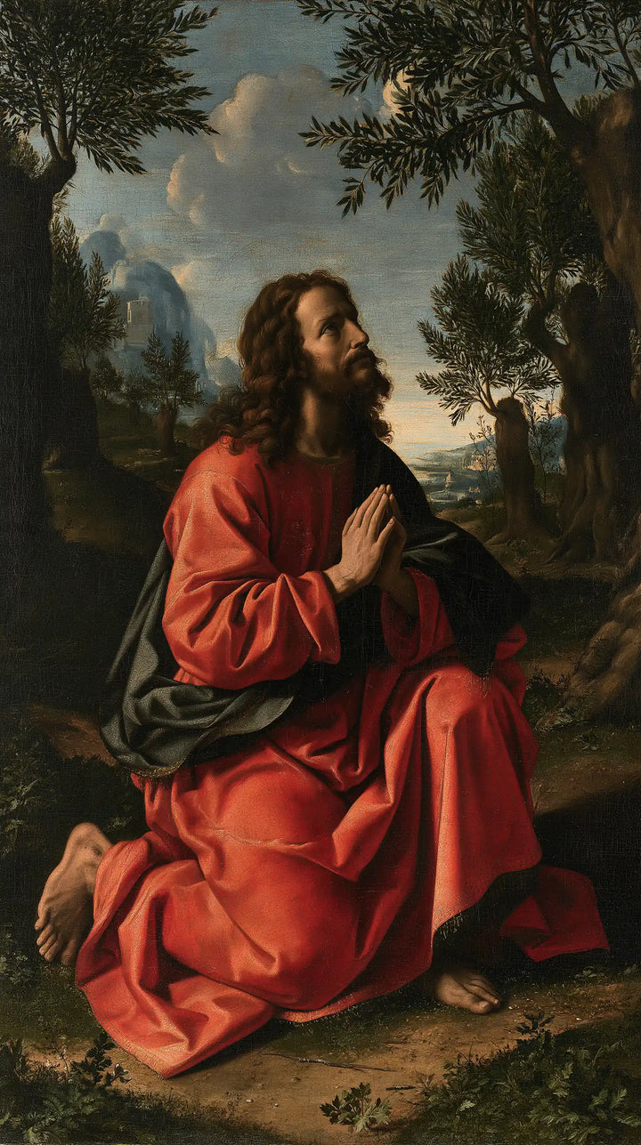Jesus in Gethsemane — Prayer beneath a Pearl Sky