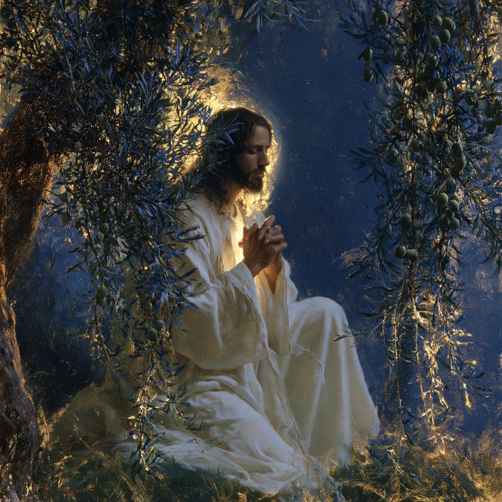 Jesus in Gethsemane — Orison beneath Threads of Light