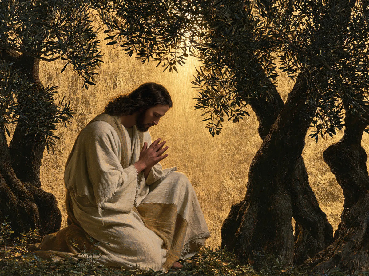 Jesus in Gethsemane — Reverence before Still Gold