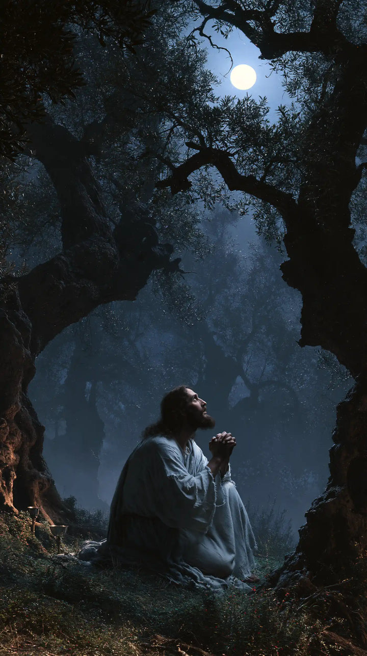 Jesus in Gethsemane — The Face Offered to the Full Moon