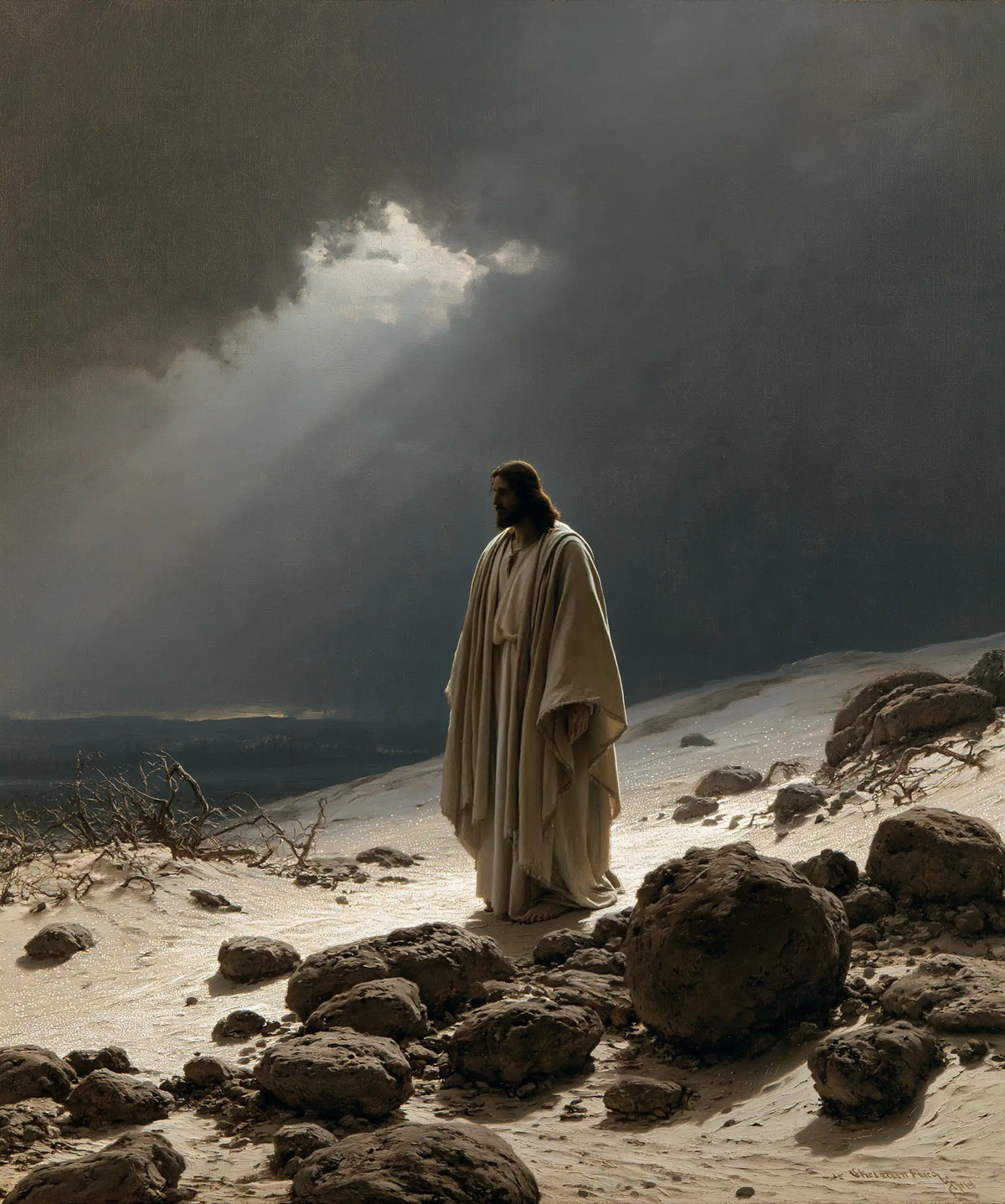 Jesus in the Desert — The Poised Step upon the Ivory Slope