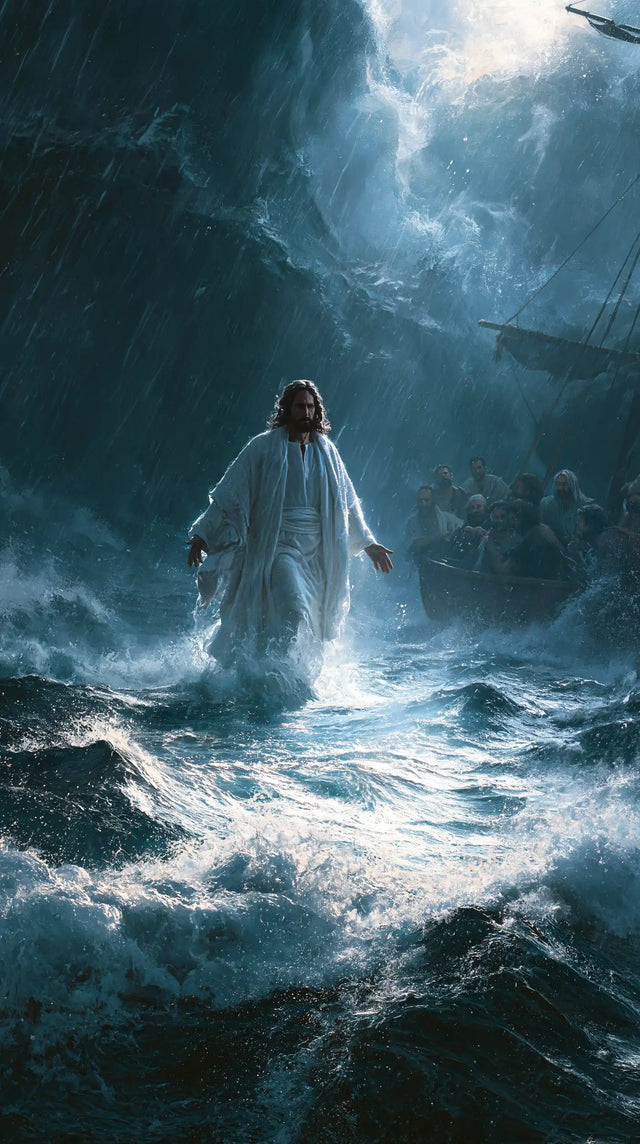 Jesus Walking on Water — The Blue of Heaven within the Foam