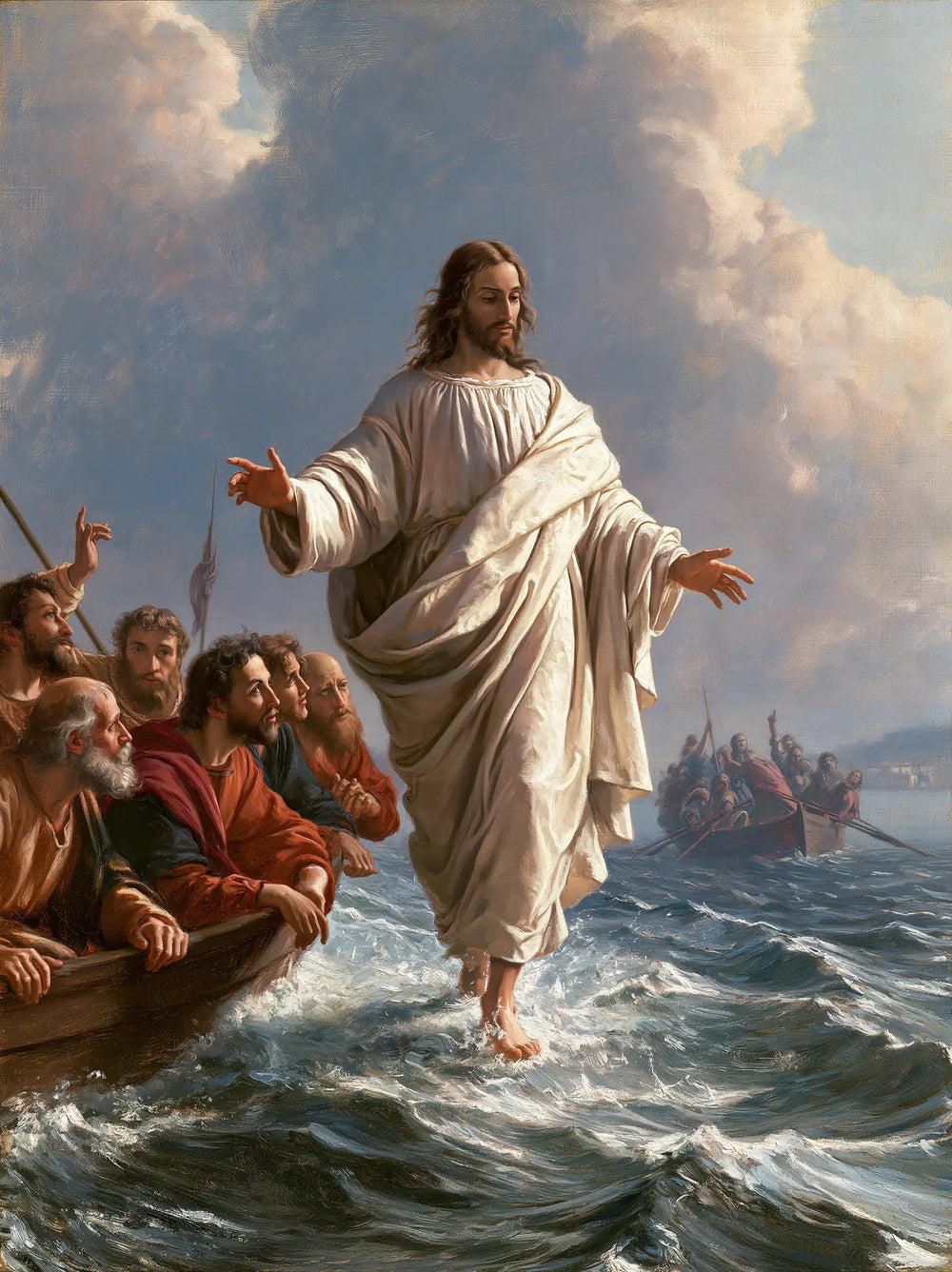 Jesus walking on water in Florentine Renaissance style, portrait Christian artwork no. 30