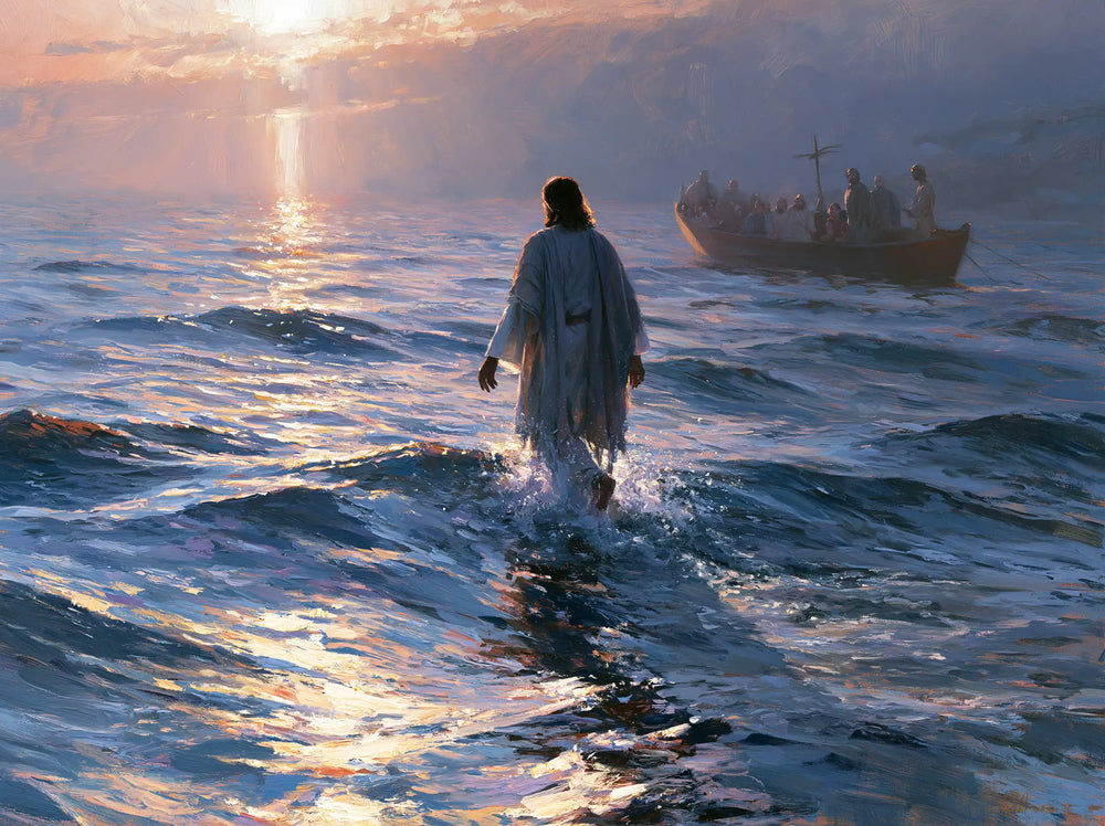 Jesus walking on water in Impressionist style, landscape Christian artwork no. 5