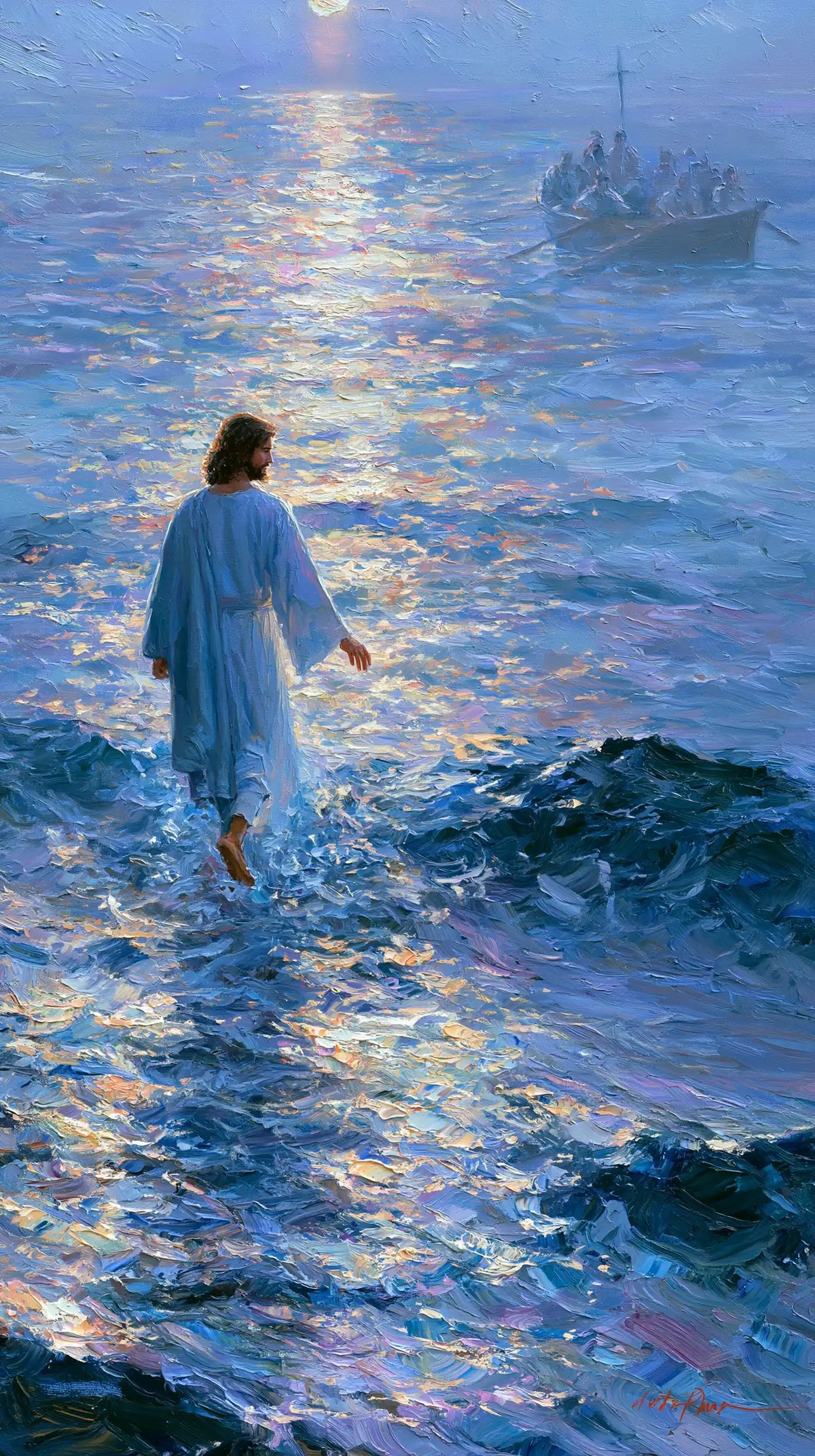 Jesus Walking on Water — The Step among Lavender Glints