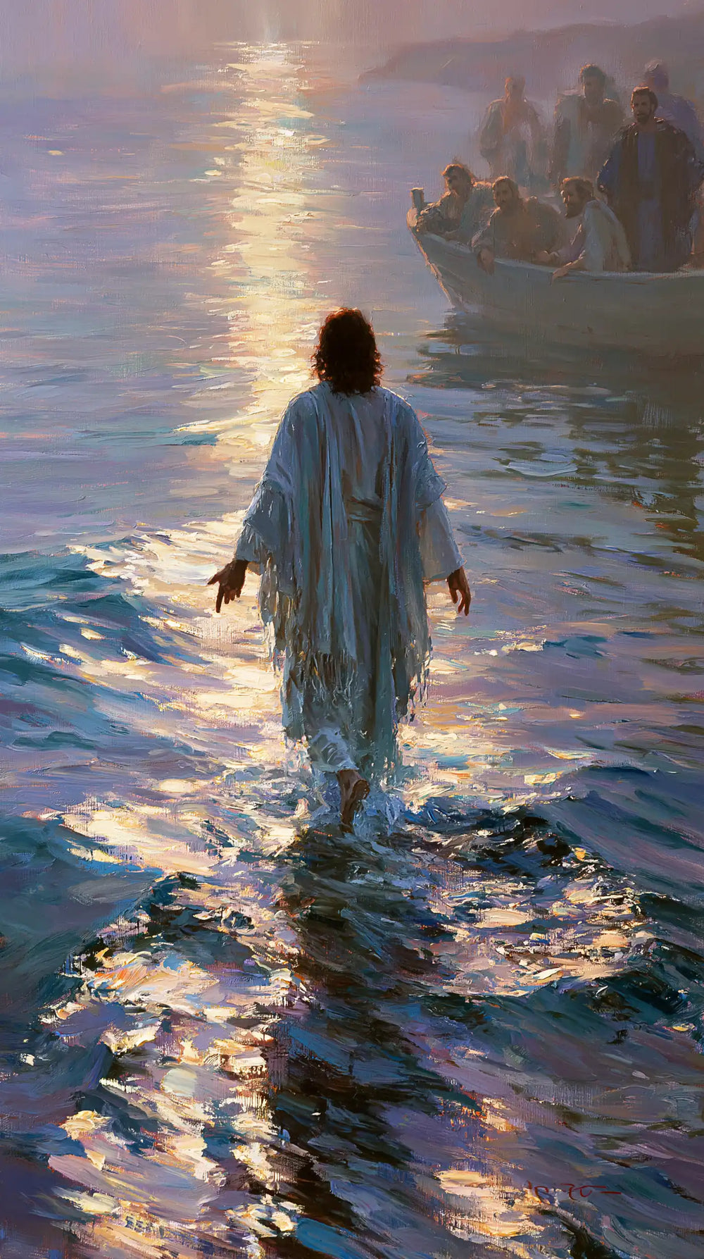 Jesus walking on water in Impressionist style, portrait Christian artwork no. 8