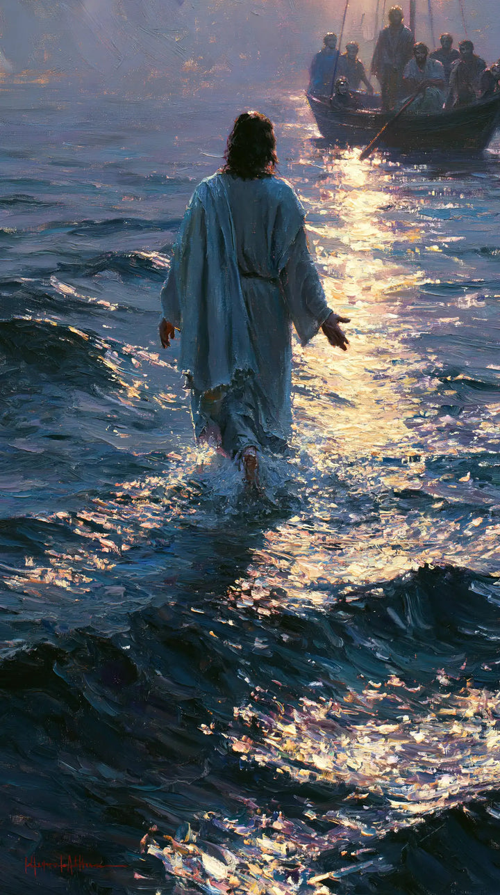 Jesus Walking on Water — Broken Gold along the Little Waves