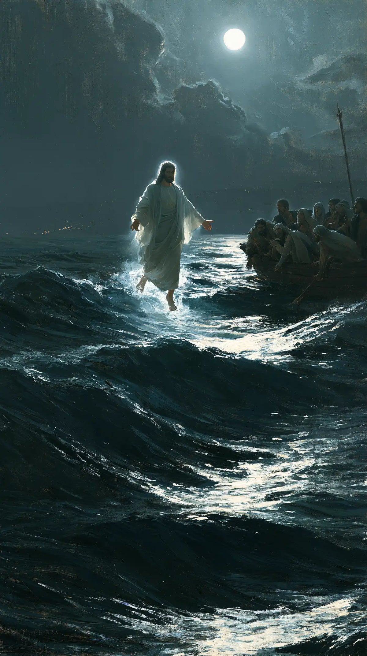 Jesus Walking on Water — White Guided by the Moon’s Silver