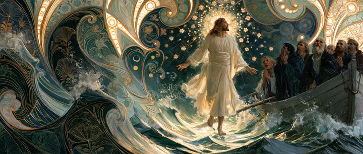 Jesus Walking on Water — The White Robe in the Gold-Starred Night